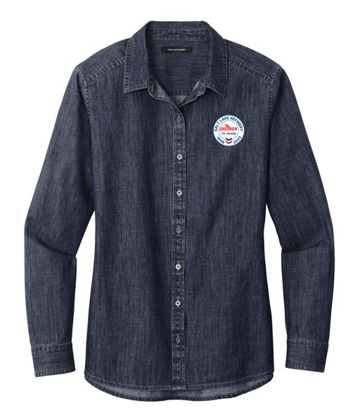 CHEVRON 75 YEAR Port Authority® Ladies Long Sleeve Perfect Denim Shirt - DARK WASH