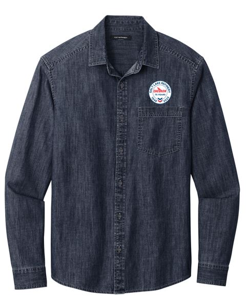 CHEVRON 75 YEAR Port Authority® Long Sleeve Perfect Denim Shirt - DARK WASH