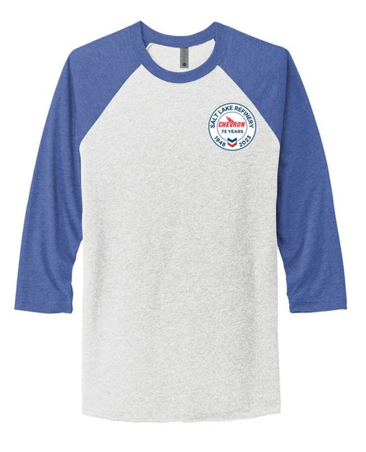 CHEVRON 75 YEAR Next Level Apparel® Unisex Tri-Blend 3/4-Sleeve Raglan Tee - ROYAL/WHITE