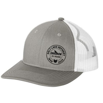 CHEVRON 75 YEAR Port Authority® Snapback Ponytail Trucker Cap - Heather Grey/ White